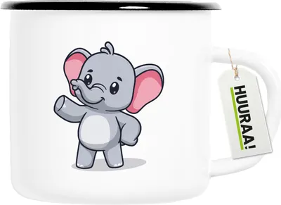 Produktbild von Huuraa Emaille Tasse Elefant Comic 300ml Vintage Campingbecher Geschenkidee