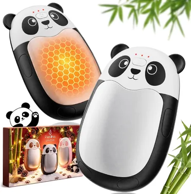 Produktbild von Fandliss Elektrischer Handwärmer 2er Set mit Band, Panda-Design, Magnetischer Taschenwärmer, 3 Heizstufen, USB-C, Weihnachtsgeschenk