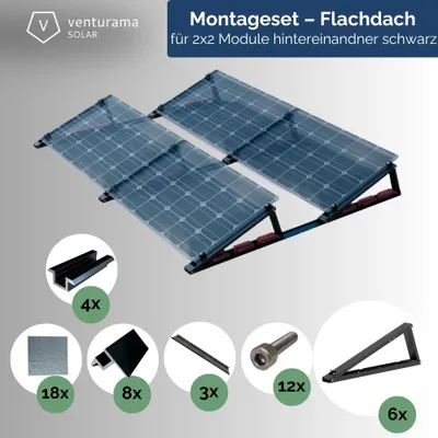 Produktbild von FlatFlex - Flachdach-Aufständerung Set Black Line für 2x2 PV-Module hintereinander