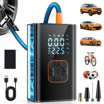 Produktbild von 150 PSI Auto Reifenpumpe kabellos, digitaler Luftkompressor mit Akku, 2000mah*2, USB & Zigarettenanzünder mit Powerbank