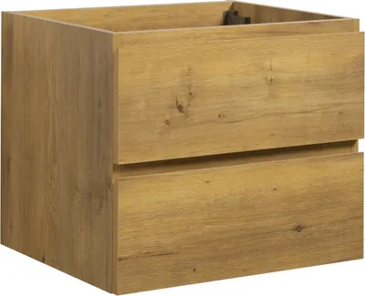 Produktbild von Badplaats Waschbeckenunterschrank Angela 60 x 48 cm Eiche - Hängender Badezimmerschrank mit 2 Schubladen, Vormontiert und mit Soft-Close