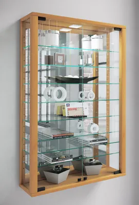 Produktbild von VCM Glasvitrine hängend | Vitrine Glas mit ESG-Sicherheitsglas | Maße ca. . H. 91 x B. 59 x T. 18 cm| Hängevitrine Glas | Modern und platzsparend | Vitrine Glas - Vitrosa Mini Spiegel