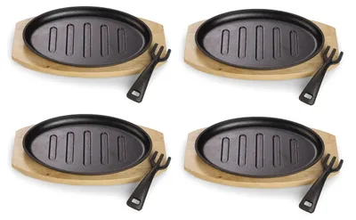 Gusseisen-Servierpfanne mit Grillstreifen, 27x17,5 cm, 4-teilig