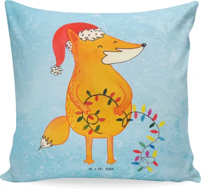 Produktbild von Mr. & Mrs. Panda Sofa Kissen Fuchs Weihnachten - Eisblau - Geschenk, Winter, Nikolaus, kuschelkissen 40x40, Wintermotiv, Weihnachtsmann, Heiligabend, Sofakissen, Polster