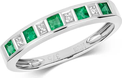 Produktbild von Funkelndes Feuer Eleganter 9 Karat (375) Weißgold Halb Eternity Diamant Damenring Brillant-Schliff H - PK mit Smaragd, 54 (17.2); TRS290669KWRSN