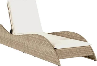 Produktbild von Sonnenliege mit Auflage Beige 60x205x73 cm Poly Rattan