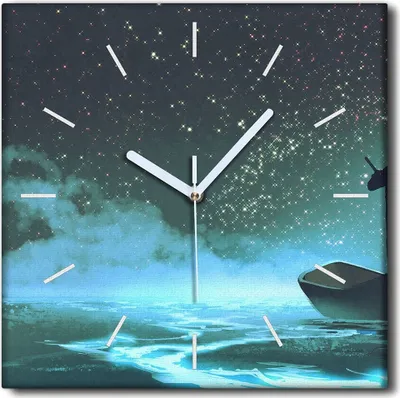 Produktbild von Coloray Uhr auf Leinwand 30x30 cm Wand Uhr Dekoration Wohnzimmer Segeltuch weiße Zeiger -Seeschiff Himmel