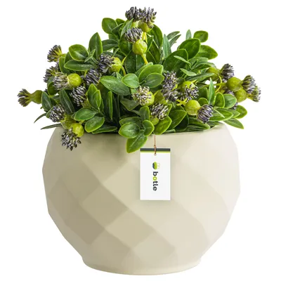 Produktbild von Runder Blumentopf aus Keramik Farbe Elfenbein Matt 15,5 cm H 14,5 cm-Moderne und stilvolle Dekoration, räumliche Pflanzenabdeckung