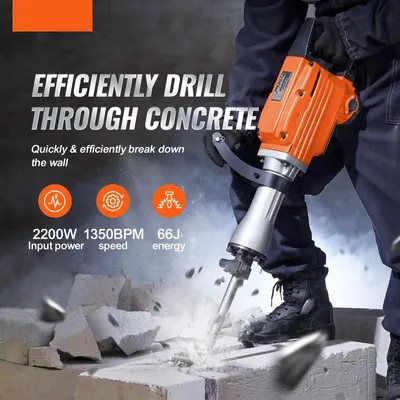 Image de Marteau-piqueur électrique - Marteau-démolisseur pour béton - Moteur 2200W - Poignée rotative à 360°