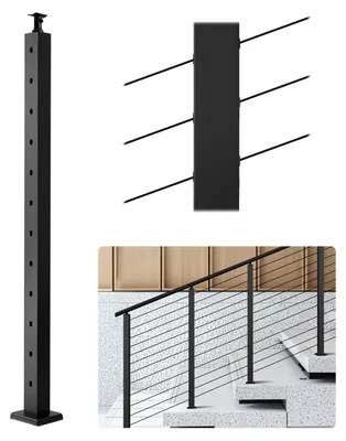 Productafbeelding van VEVOR Kabelgeleiderpalen, 1067x50,8x50,8 mm, Kabelgeleiderpalen voor trappen met 30° voorgeboorde gaten, roestvrij staal SUS304, voor leuning en balustrades, zwart, 1JZLGZXHS106W3XAA001V0