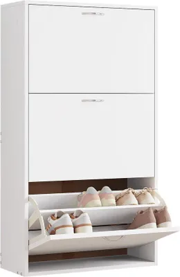 Produktbild von Famanu Schuhschrank Weiß - 58x23x104 cm - Dressoir - Schuhregal - Haltemöbel