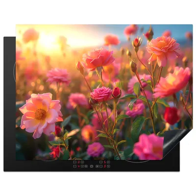 Produktbild von KitchenYeah© Herdabdeckplatte Rosen - Blumen - Rosa , 77x59cm, Küche Deko, Glaskeramikkochfeld Herdabdeckung, Abdeckplatte fùr Kochfeld