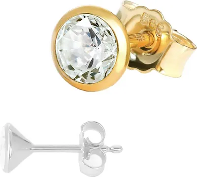 Produktbild von Einzel Ohrstecker 5,0mm Gelbgold 585 14 Karat Gold Männer Ohrring Zirkona Weiß
