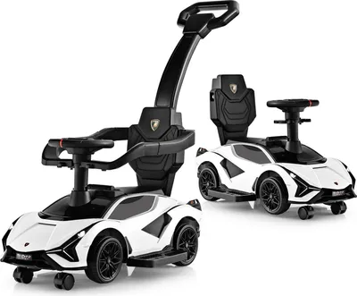 Produktbild von GOPLUS 3 in 1 Rutschauto, Lamborghini Schiebauto mit abnehmbarem Universalrad, USBs, Musik, Stauraum, abnehmbarem Schiebegriff & Schutzgeländer, Weiß
