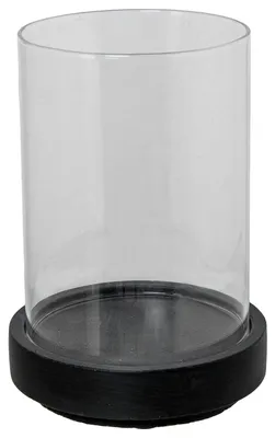 Produktbild von DRW Kerzenhalter aus Keramik und Glaszylinder in Grau, 13 x 13 x 18 cm