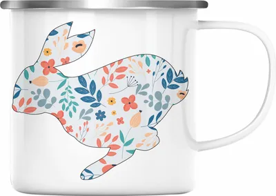 Produktbild von Trendation - Emaille Tasse Ostern Ostergeschenke Kinder Jugendliche Geschenke Lustige Grafik Osterhase (Silber)