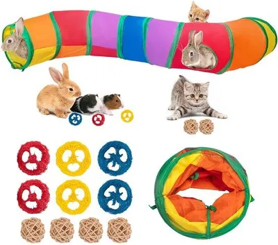 Productafbeelding van Ibenzoa® Opvouwbare speeltunnel voor kleine huisdieren – kleurrijke regenboogtunnel gemaakt van duurzaam materiaal, met een ronde opening, geschikt voor konijnen, cavia's, kittens en puppy's