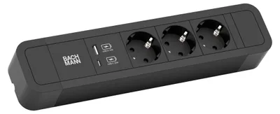 Image de BACHMANN PRIMO2 Multiprise 3x contact de protection, aluminium, USB Charger A&C, noir, 2 m