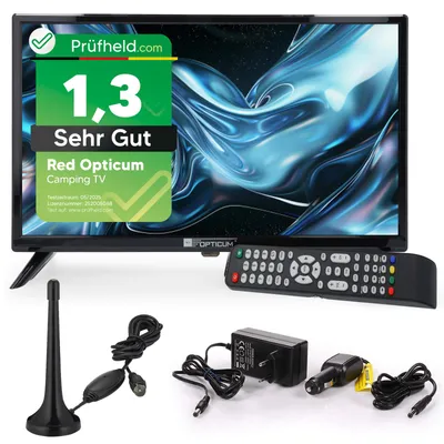 Produktbild von Wohnmobil Camping Fernseher LED TV 19 Zoll Opticum LCD DVB S S2 T2 C USB 12 V 230 Volt
