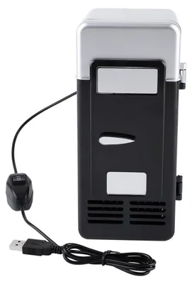 Zdjęcie produktu dla Mini lodówka LED z portem USB do napojów w puszkach i ogrzewaniem, czarna