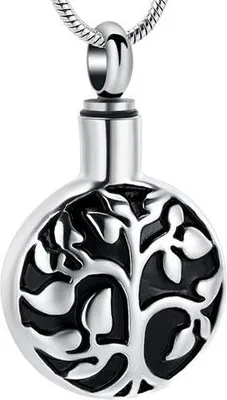 Productafbeelding van Luxe asbeeldhouwer met ketting (55 cm) voor as, haar of parfum - Herdenkingssieraad met hulpmiddel voor het vullen van as en opbergzakje - Rond, bol ontwerp