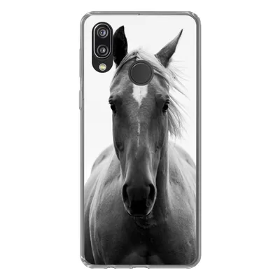 Produktbild von MuchoWow® Handyhülle Schutzhülle Hülle für Huawei P20 Lite (2020) Pferd - Tier - Schwarz - Weiß Silikon Softcase Handy Hülle - Kartenhalter