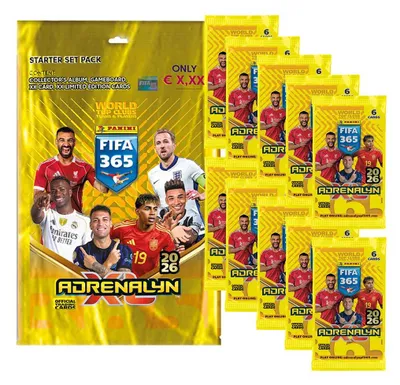 Zdjęcie produktu dla Karty kolekcjonerskie FIFA 365 Adrenalyn XL 2026 – 1 zestaw startowy + 10 dodatkowych pakietów