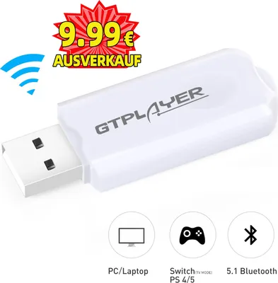 Immagine prodotto di GTPLAYER Adattatore USB Bluetooth Trasmettitore V5.0 Dongle senza fili per PC Computer Portatile Collega Audio Gaming Sedia Altoparlante Bluetooth Cuffia Supporta tutti i Windows XP/Vista / 7/8 / Win10