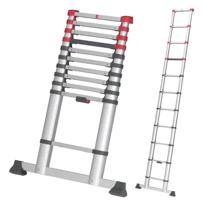 Produktbild von Hailo T80 FlexLine Alu Sicherheits-Teleskopleiter - ausziehbare Anlegeleiter mit 11 Sprossen - Arbeitshöhe bis 397 cm - Gewicht 10,7 kg - Silber
