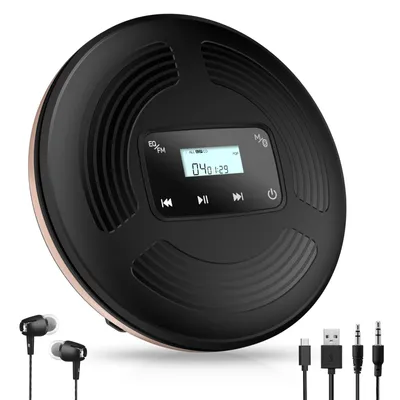 Produktbild von Tragbarer CD Player 1800 mAh wiederaufladbarer CD-Player mit Bluetooth und FM-Transmitter Ideal für Reisen, zu Hause und im Auto Mit Stereo-Kopfhörern