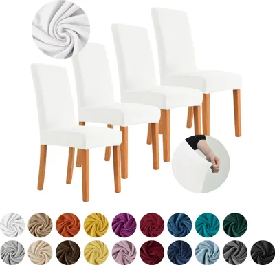 Produktbild von MEBLE ODNOWA, Stuhlhusse, Stuhlbezug, Standardgröße, Samt, Weiß, 4er Set, Velours, elastisch, Stuhlbezüge, Stuhlhussen, maschinenwaschbar