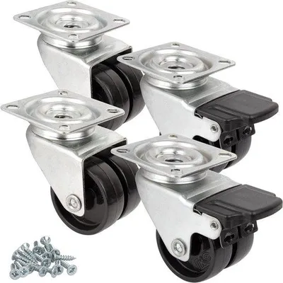 Image de Lot de 4 roulettes doubles pour meubles avec freins - roulettes pivotantes et roulettes de transport - dont 2 avec freins
