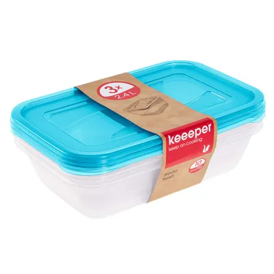 Produktbild von keeeper Frischhaltedose "fredo fresh" 2,4 Liter eckig blau transparent 3 Stück