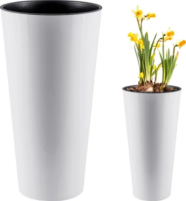 Produktbild von Grosser Blumentopf Hoher Topf Mit Einsatz Glänzend Für Balkon Gartenrohr Schlank