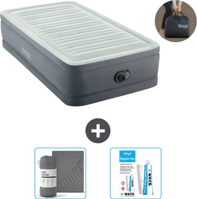 Produktbild von Intex Luftbett - 1 Person - 99 x 191 x 46 cm - Grau - Inklusive Pumpe - Spannbettuch en Reperaturset