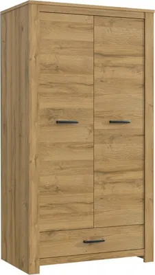 Produktbild von Furniture24 Kleiderschrank Havanna HVNS823, 2 Türiger Drehtürenschrank, Schrank mit 5 Einlegeboden, Schublade und Kleiderstange, Alteiche Nachbildung, Wohnzimmerschrank