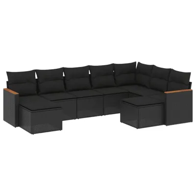 Produktbild von vidaXL 9-tlg. Garten-Sofagarnitur mit Kissen Schwarz Poly Rattan