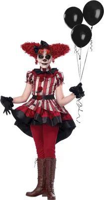 Produktbild von Freches Clownskostüm für Mädchen Horrorclown rot-weiss-schwarz M 8-10 Jahre (140 cm)