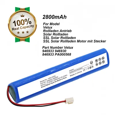 Produktbild von Akku für Velux Solarfenster Dachfenster Rollladen 10,8V / 2800mAh Ni-MH mit Kabel und Stecker 946933