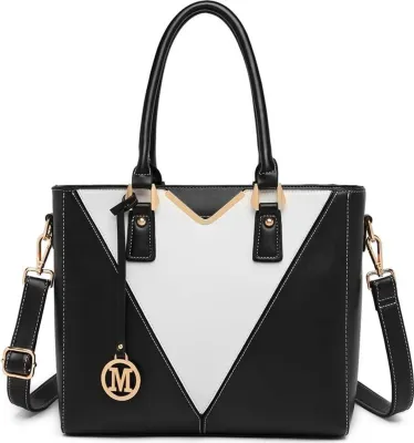 Zdjęcie produktu dla Miss Lulu torebka damska szara biała torba biznesowa na ramię 30x10x26cm