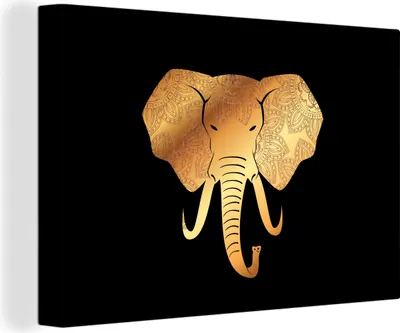 Produktbild von OneMillionCanvasses® - Leinwandbilder - 140x90 cm, Elefant - Tasse - Gold - Muster, Wandbilder Kunstdruck Wanddekoration