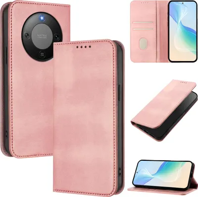 Image de Housse de téléphone portable pour Honor X9D, Vintage Cuir RFID Protection Porte-carte Stand Fonction Housse rabat magnétique Rose