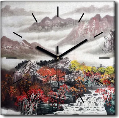 Produktbild von Coloray Uhr auf Leinwand 30x30 cm Wand Uhr Dekoration Wohnzimmer Segeltuch schwarze Hände -Baumlandschaftsberge.