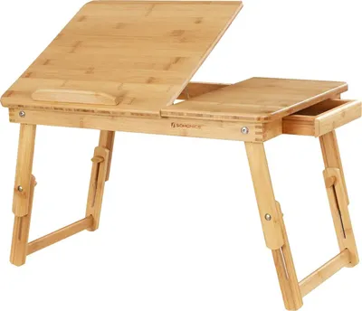 Produktbild von SONGMICS Laptoptisch Bambus mit Schublade höhenverstellbar klappbar 55 x (21-29) x 35 cm für Laptop Bett Betttisch LLD01N