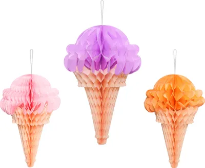 Zdjęcie produktu dla Kolorowe Bibułkowe Lody - Urokliwe Dekoracje na Przyjęcia, 20-30 cm, Mix 3szt. Idealne na Urodziny, Święta i Imprezy, które Zachwycą Twoich Gości!