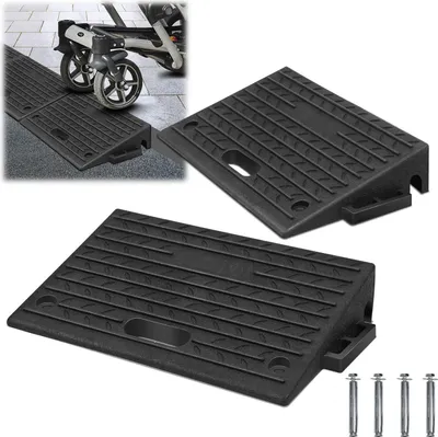 Obrázok produktu pre Jayseuw obrubník rampa s rukoväťami 2x gumové obrubníky rampy Prenosná rampa pre invalidné vozíky 49x30x11cm Nekĺzavá pre automobilový invalidný vozík