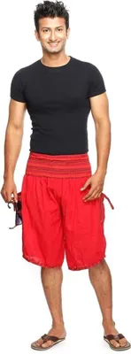 Produktbild von Haremshose Shorts Bermuda Jogginghose Sweathose Freizeithose Trainingshose gesmokt Varkala Herren, rot