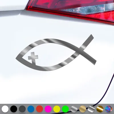 Produktbild von PantherPixel Ichthys Aufkleber Fisch Jesus Christus Kirche Sticker Auto Geschenkidee Farbe Chrom-Silber