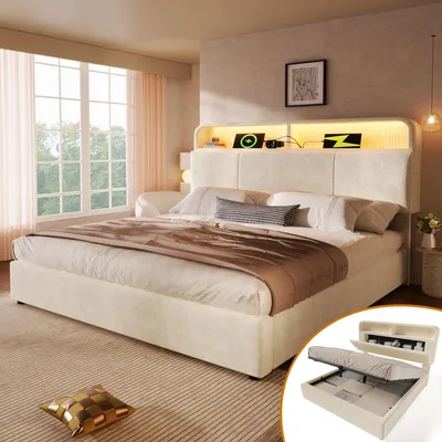 A bedroom scene featuring a bed with a headboard, bedside table, and window.