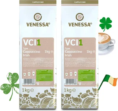 Produktbild von VENESSA Cappuccino Irish VCI1 Aromatisiertes Getränkepulver 1kg mit löslichem Kaffee, ergiebig mit cremiger Konsistenz, Automatenfähig